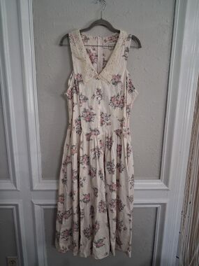Vintage 80s 90s country romance cottagecore rose dress garden 15 cotton lace